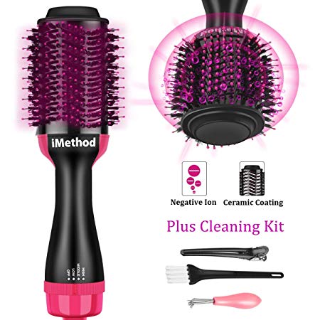 One Step Hair Dryer and Volumizer - iMethod 3-in-1 Ionic & Ceramic Hot Air Brush Styler for Any Hair Types, Get Salon Blowouts at Home in Half the Time