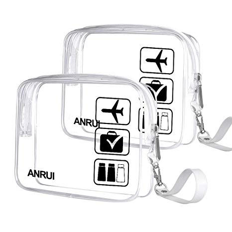 2pcs/Pack ANRUI Toiletry Bag with Strap, TSA Approved Carry On Airport Airline Compliant Bag Quart Sized 3-1-1 Kit Travel Luggage Pouch (Transparent)