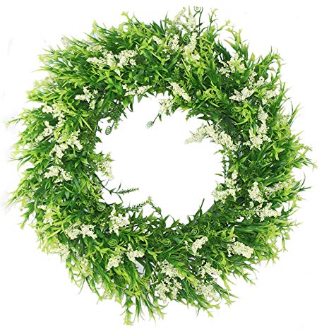 Delicaft Plastic Green Leaves Wreath - 16" Artificial Lavender Wreath for Front Door Wall Window Party Décor, Indoor/Outdoor Use