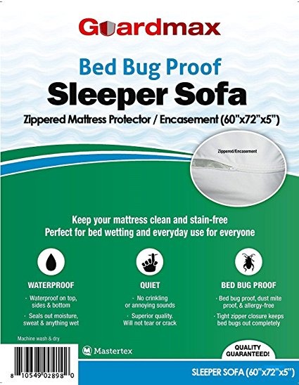 Guardmax Sleeper Sofa zippered mattress protector / encasement (60” x 72” x 5”) 100% waterproof Bed Bug proof Sofa Bed Mattress cover - Quality Guaranteed!