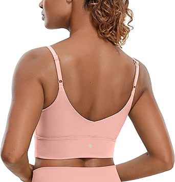 CRZ YOGA Adjustable Longline Sports Bra for Women - V Back Wireless Workout Padded Yoga Bra Cropped Tank Tops Camisole