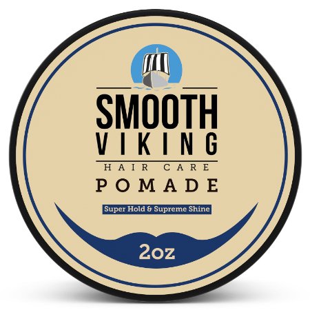 Strong Hold Pomade for Men - Best Hair Styling Formula for Maximum Hold and High Shine - Perfect for Straight Thick and Curly Hair - 2 OZ - Smooth Viking