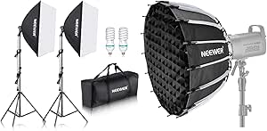 NEEWER 700W Equivalent Softbox Lighting Kit with 22inch/55cm Parabolic Softbox Quick Set up Quick Folding, Photography Continuous Lighting Kit for Photo Video Shooting