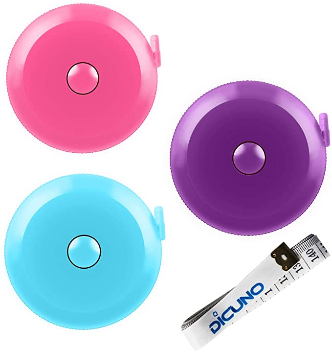 DiCUNO 1.5m 60Inch Round Tape Measure Retractable Measuring Tape Body Measure Tape 3 Colors(Purple Pink Blue) Package with Soft Tape