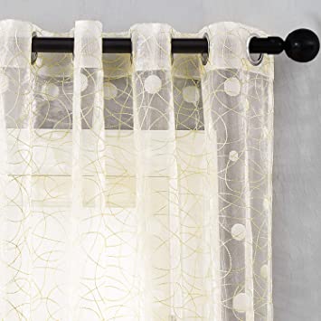 Top Finel Embroidered Dot Voile Sheer Curtains 84 Inches Long for Living Room Bedroom Grommet Window Curtains, 2 Panels, Beige