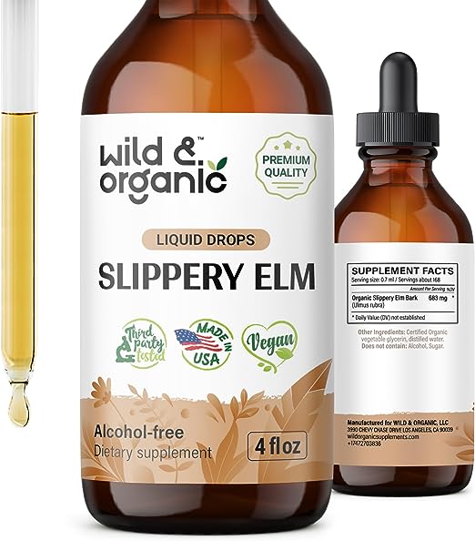 Slippery Elm Liquid Drops - Organic Slippery Elm Bark Tincture - Vegan, Alcohol Free - 4 fl oz