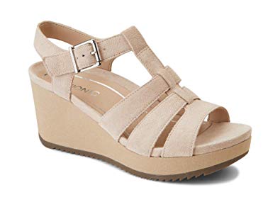 Vionic Women's Hoola Tawny T-Strap Wedge - Ladies Platform Sandal with Concealed Orthotic Arch Support