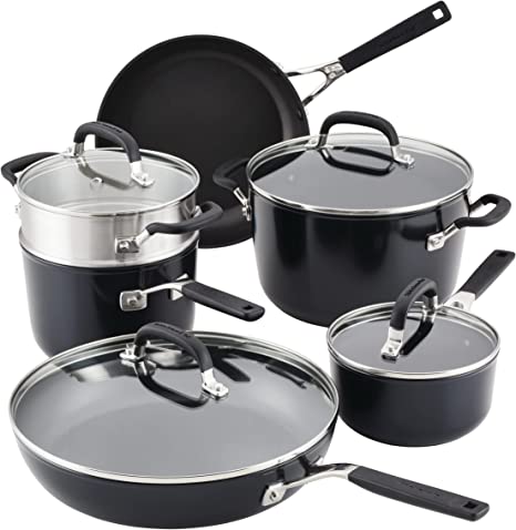 KitchenAid Hard Anodized Induction Nonstick Cookware / Pots and Pans Set, 10 Piece - Matte Black