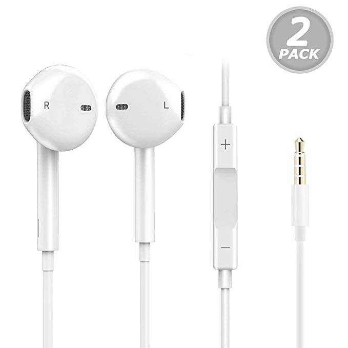 3.5mm Earbuds,littlejian Headphones/Earphones with Microphone Noise Isolating, in-Ear Wired Earbuds, Earphones,Compatible Apple iPhone 6s 6 Plus 5s 5c 5 4s SE iPad iPod 7 All 3.5mm Devices[2 Pack ]