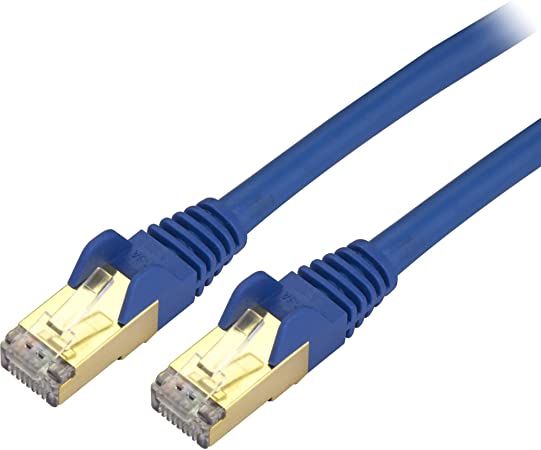 StarTech.com 1ft CAT6a Ethernet Cable - 10 Gigabit Shielded Snagless RJ45 100W PoE Patch Cord - 10GbE STP Network Cable w/Strain Relief - Blue Fluke Tested/Wiring is UL Certified/TIA (C6ASPAT1BL)