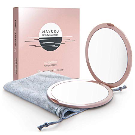 Magnifying Compact Mirror for Purses with 10X Magnification - Pink Double Sided Travel Makeup Mirror, 4 Inch Small Pocket Mirror, or Purse Mirror. Distortion Free Folding Portable Compact Mirrors