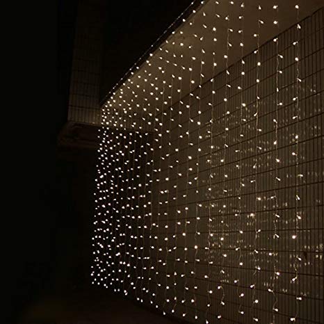 JnDee trade; Safe Voltage Fully Weatherproof Curtain Lights Christmas Warm White 300 LED 3m*3m 30 Drops Plus a Massive 10M Lead Cable, 8 Modes (3M*3M 300LED, Warm White)