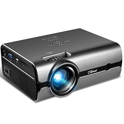 Video Projector, CiBest +80% Lumens 4Inch Mini Projector with 170" Display - 30,000 Hour LED Video Projector Support 1080P, Compatible with HDMI, VGA, USB, AV, SD for Home Theater