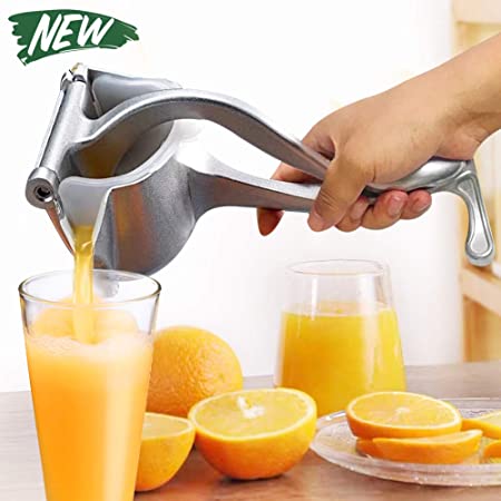 EJOYWAY Manual Fruit Juicer Portable Fruit Press Lemon Orange Squeezer Fruit Hand Squeezer Fruit Juicer Citrus Extractor Tool (Silver)