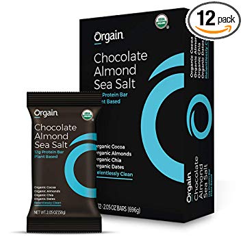 Orgain Simple Organic Protein Bars, Chocolate Almond Sea Salt, Vegan, Plant Based, Dairy Free, Gluten Free, Soy Free, Lactose Free, Kosher, Non-GMO, Organic Fiber, 2.05 Ounce, 12 Count