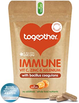 Immune Support Supplement – Together Health – Whole Food Nutrients – Vitamin C, Zinc, Selenium & Live Bacteria – Vegan Friendly – Made in the UK – 30 Vegecaps