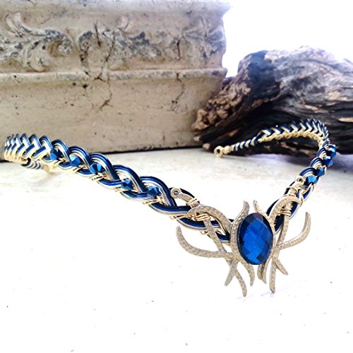 Blue Fairy Oracle Gem Circlet Tiara Crown Celtic Weave Gold or Silver