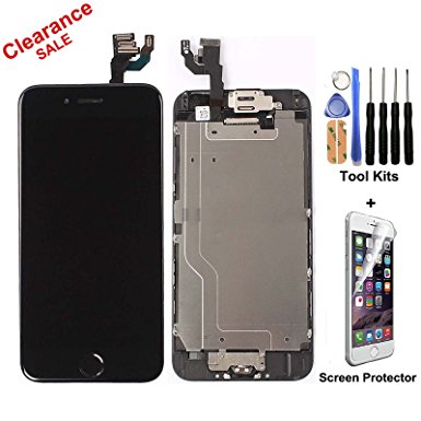 cellphoneage New LCD Touch Screen Replacement With Frame For iPhone 6 4.7 Inch Digitizer Display Full Assembly with Home Button and Camera   Free Tool Kits   Free Screen Protector (Black)