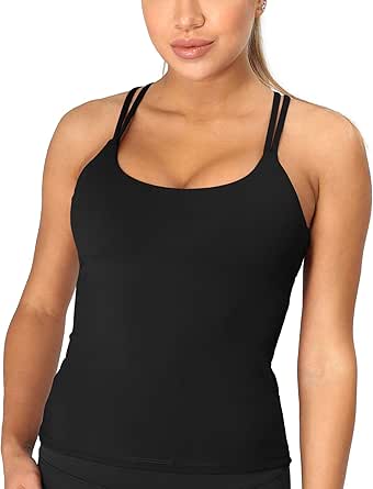 icyzone Damen Sport Top mit Integriertem BH - Longline Gepolsterter Yoga-BH Ohne Bügel, 2 in 1 Gym Fitness Tanktop