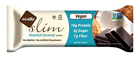 NuGO Slim Gluten Free Vegan Protein Bars, Toasted Coconut, 1.59-Ounce Bars (Pack of 12)