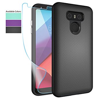 LG G6 Case,LG G6 Gear Textured Case with HD Screen Protector,NiuBox Slim Fit Dual Layer [PC   TPU Hybrid] Anti-Slip Shock Absorption Protective Phone Case Cover for LG G6 (Verizon 2017) - Black