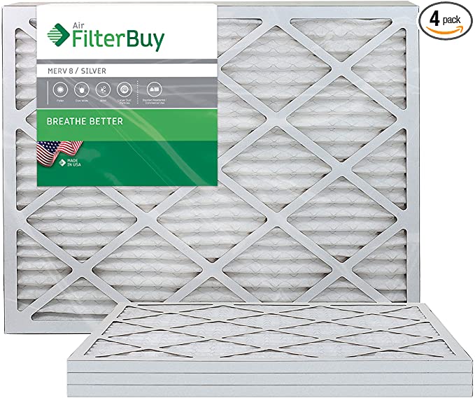 FilterBuy 28x30x1 Air Filter MERV 8, Pleated HVAC AC Furnace Filters (4-Pack, Silver)