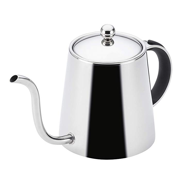 BonJour Stainless Steel Pour Over Teapot with Black Handle, 23-Ounce