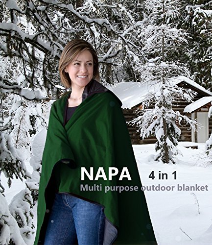 Napa® Patented 4-in-1 All-Purpose Outdoor Hooded Blanket, Stadium Cushion, Rain Poncho, Table Cover - Foldable Into a Tote for Camping, Picnics, Travel, Sports, Emergencies & Outdoor Events Green