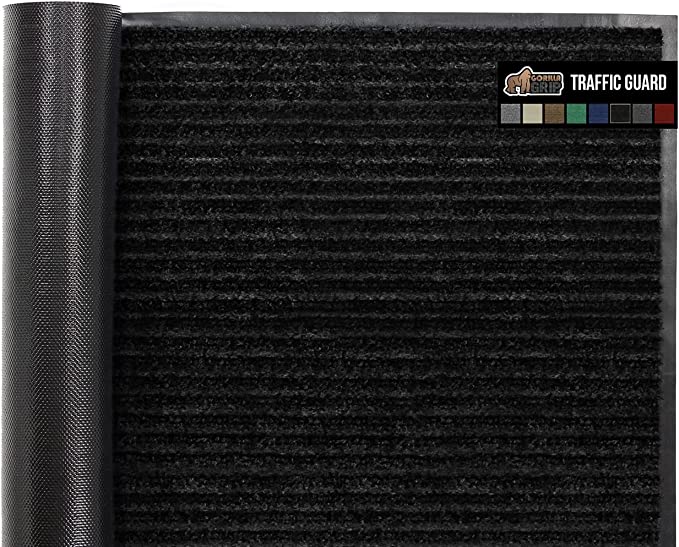 Gorilla Grip Heavy Duty Traffic Guard Doormat, 47x35, Durable Rubber Backing, Low Profile Indoor Outdoor Door Mat, Stain and Fade Resistant Shoe Scraper, Commercial Welcome Mats for Entry, Jet Black