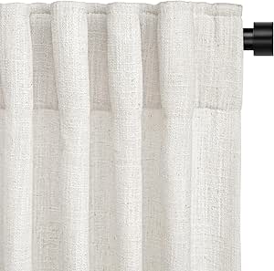 INOVADAY Linen Curtains for Living Room, Back Tab Light Filtering Semi Sheer Curtains, Farmhouse Rustic Curtains & Drapes Cream Colored, Beige White, W50xL102