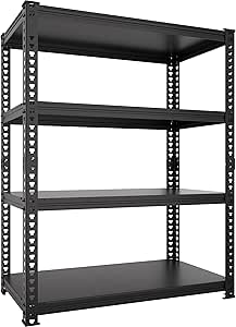 PrimeZone Heavy Duty Storage Shelves - 27.5" W X 11.8" D X 59" H All Metal Adjustable Garage Shelving Unit, 4 Tier Storage Rack Industrial Shelving Utility Shelf for Garage Warehouse Basement Black