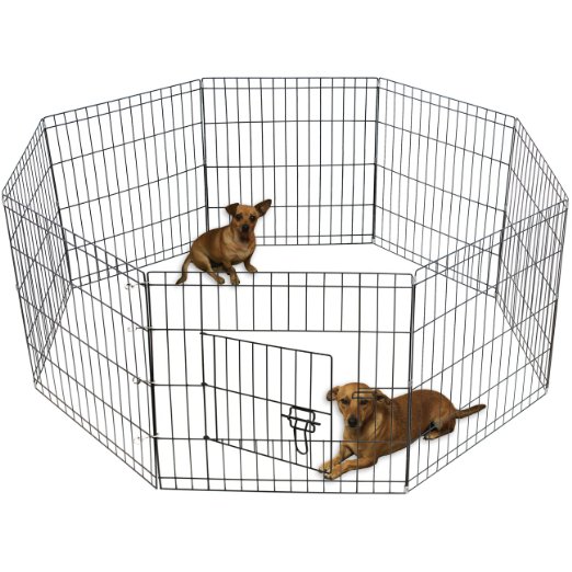 Oxgord Dog Animal Playpen Large Metal Wire Folding Exercise Yard Fence 8 Panel Popup Kennel Crate Fence Tent Portable - Black - Premium Quality - 2015 Newly Designed