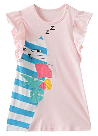 Fiream Girls Summer Applique Cotton Short Sleeves Casual Striped Dresses