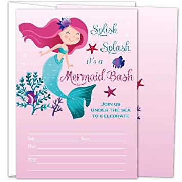 Gooji Mermaid Party Invites – 5x7 Large 25pcs Double Sided Mermaid Invitations with 25 Envelopes – Beautiful Invite Cards for Baby Shower, Baby Registry and Girls Birthday Party Supplies …