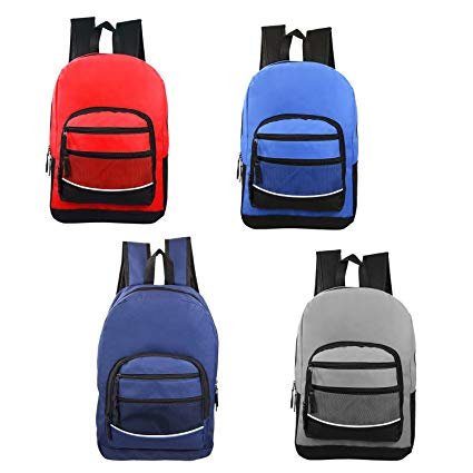 17 Inch Wholesale Classic Sport Backpacks in 4 Assorted Colors - Bulk Case of 24 Bookbags