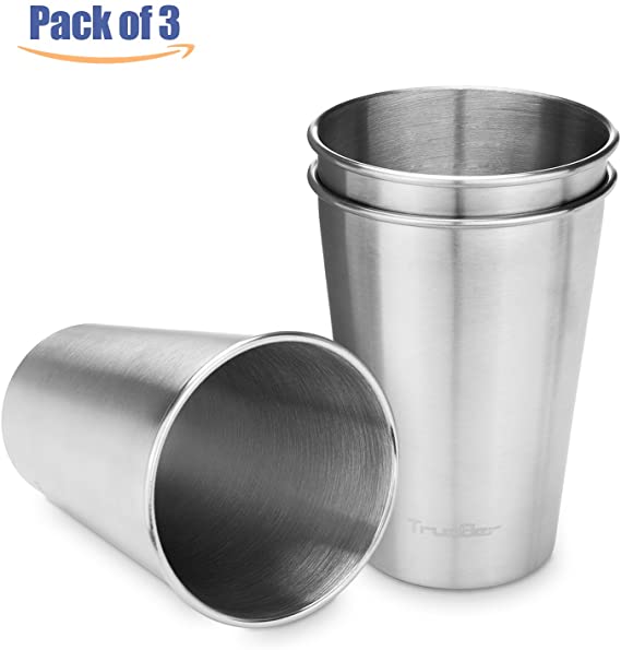 TRUSBER Stainless Steel Drinking Cups 16oz, Stackable Tumblers, Premium Food Grade, Durable & Light, Environmental Friendly, Perfect for Juice, Cocktails, Beverage, Cold Liquid, Camping Parties Home