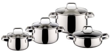ELO Shape Stainless Steel 8-Piece Cookware Set With C3 German Quality Non-Stick Coating For Low Fat Cooking Capsulated Bottom Integrated Measuring Scale and Induction Ready