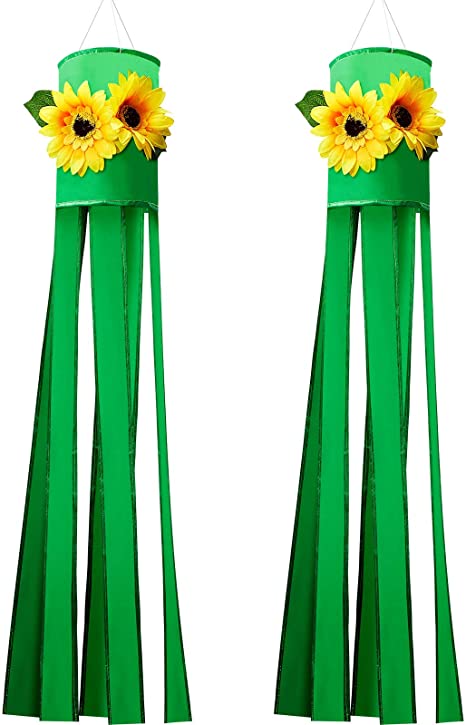 2 Pieces Sunflower 3D Windsock Outdoor Hanging Windsock Sunflower Themed Holiday Decorative Windsock with Hanging Clip for Indoor Balcony Outdoor Yard Lawn Garden Party, 40 Inch