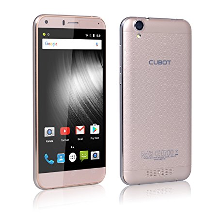 CUBOT MANITO Unlocked 4G Smartphone 5 Inch Android 6.0 Marshmallow Mobile Phone-MTK6737 64bit Quad Core Dual Sim Dual Standby Dual Camera 3GB Ram 16GB Rom GPS G-Sensor Wifi Sim Free LTE Cellphone (Gold)