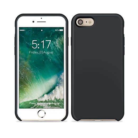 iPhone 8 / iPhone 7 Silicone Case, LISI Liquid Silicone Gel Rubber Shockproof Protective Cell Phone Case, Slim Fit Cover Case with Soft Microfiber Lining for Apple iPhone 7&8 4.7 inches (Black)
