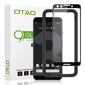Pixel 3 Screen Protector,OTAO [Full Adhesive] [Full Screen Coverage] Tempered Glass Screen Protector (5.5") with Easy Installation Tray [Case Friendly] for Google Pixel 3