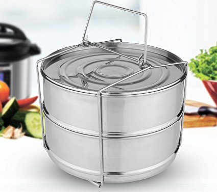 PREMIUM Stackable Steamer Insert Pans, Stainless Steel Insert Steamer for 6/8 Quart Instant Pot Pressure Cooker Baking Lasagna Pans Pot in Pot Accessories Cook 2 foods at Once