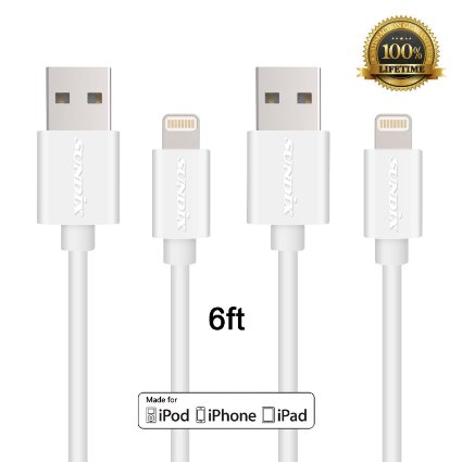 Apple MFi Certified Sundix 2Pack 6FT2M Extended Extra-long Lightning to USB Cable 8 pin to USB Sync Cable and Charger Compatible with iPhone 66 Plus 6s6s Plus iPad and iPod ModelsWhite