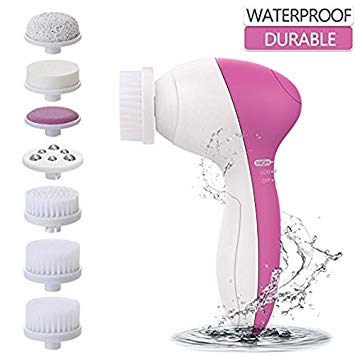 Facial Cleansing Brush, PIXNOR Waterproof Face Brush with 7 Brush Heads for Deep Cleansing, Gentle Exfoliating, Removing Blackhead, Massaging