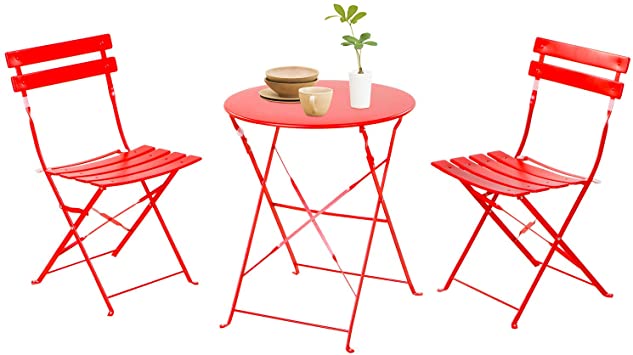 Grand patio Bistro Set 3 Piece Outdoor Weather-Resistant Furniture Sets Steel Folding Round Table and Chairs(Red)