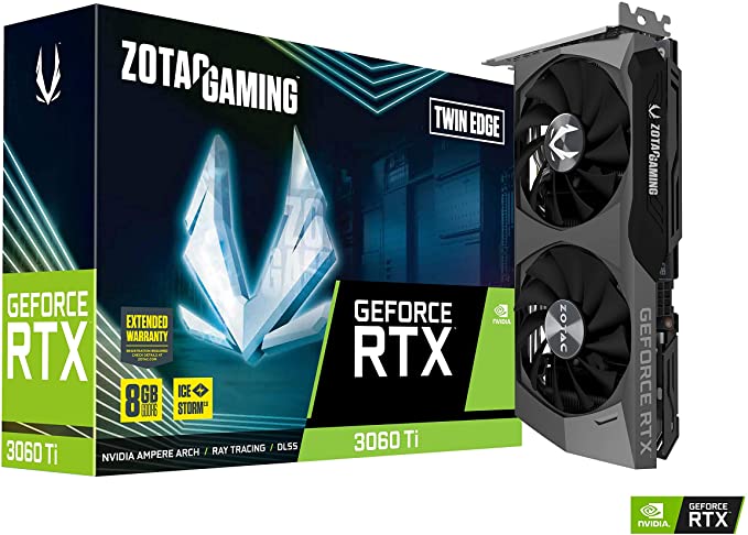 ZOTAC Gaming GeForce RTX 3060 Ti Twin Edge 8GB GDDR6 256-bit 14 Gbps PCIE 4.0 Gaming Graphics Card, IceStorm 2.0 Advanced Cooling, Active Fan Control, ZT-A30610E-10M