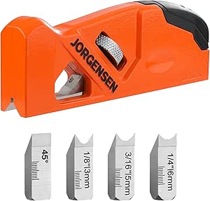 JORGENSEN Chamfer Plane, Edge Corner Plane with 4 Cutter Heads, Storage Space - Hand Plane for Woodworking, Professional Carpenter Woodworking Tools for Edge Trimming of Wood, Edge Corner Flattening