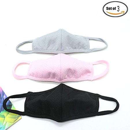 3PCS Anti-dust Cotton Mouth Face Masks For Breathe Healthy Filters Dust, Pollen, Allergens, Flu Germs ,Black & Pink & Gray