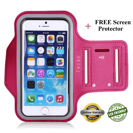 Lifetime Warranty  FREE Screen Protector Premium Tribe Running iPhone 6S  6 47quot Sports Armband  Also Fits iPhone 5 5S 4 4S Galaxy S3 S4  Key Holder Water Resistant Dark Pink