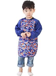 Waterproof Kids Art Smocks 37 Colors (Age 1-10, S-XXL size), Blue Camo (35-M)